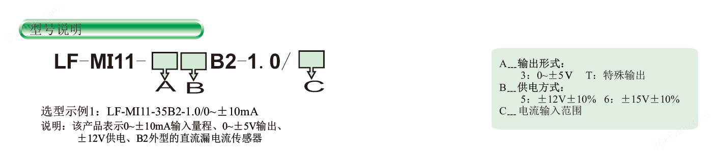 直流漏电流传感器-模拟量输出-型号命名规则
