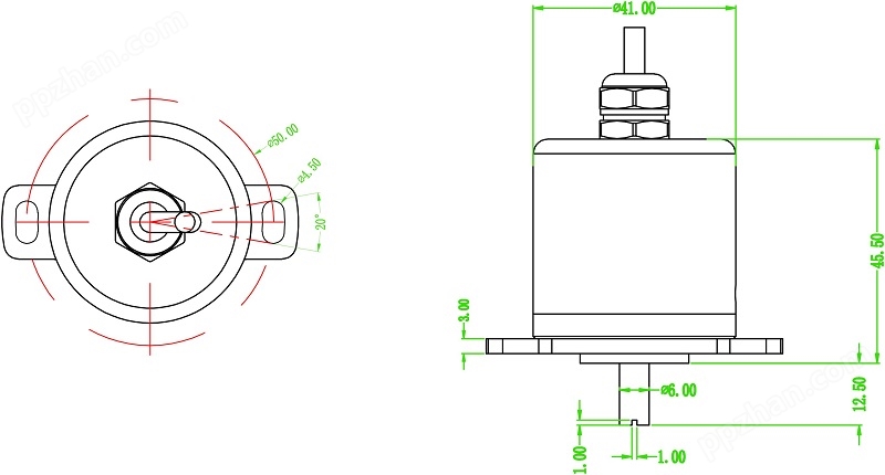米朗科技WOA霍尔角度传感器安装尺寸图